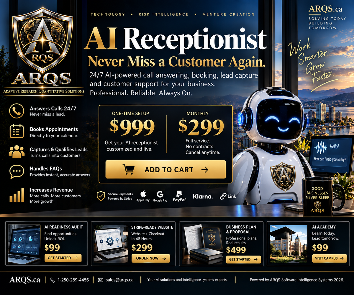 ARQS AI Receptionist — $999 setup — $299/month