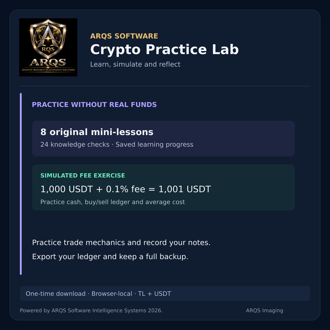 ARQS Crypto Practice Lab — ARQS-branded preview illustration with labelled teaching values