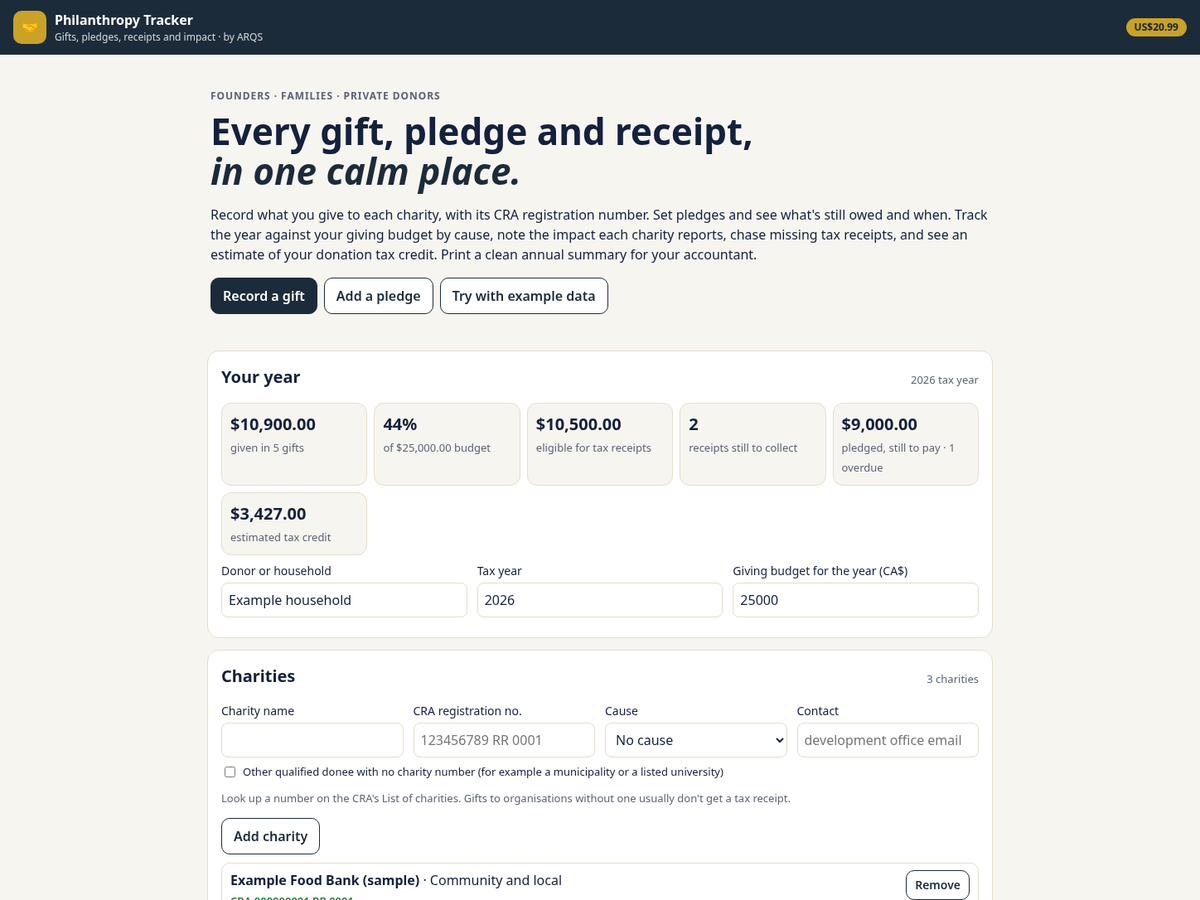 Philanthropy Tracker — gifts, pledges, receipts and impact
