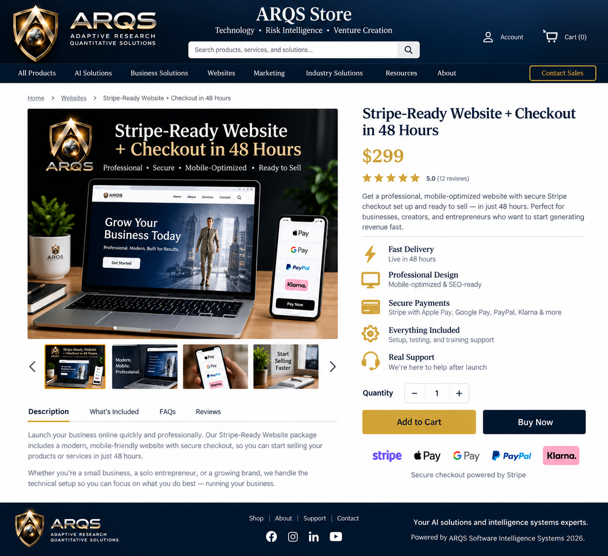 ARQS Stripe-Ready Website + Checkout in 48 Hours