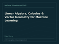 Linear Algebra, Calculus & Vector Geometry for Machine Learning — product cover