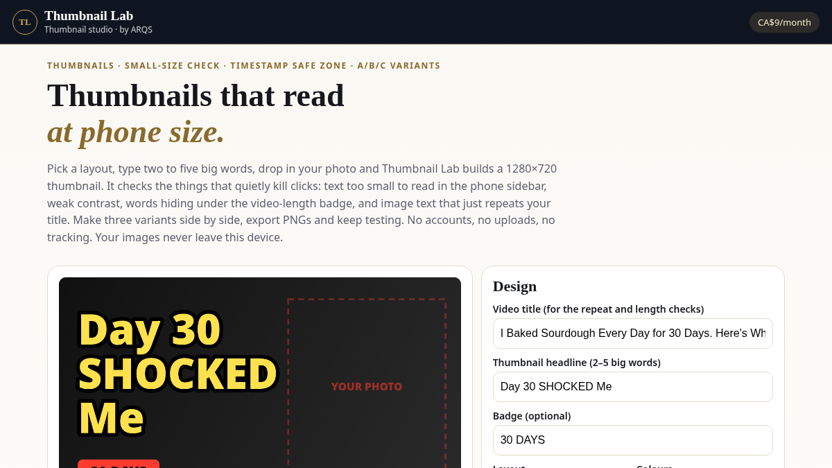 Thumbnail Lab — YouTube thumbnail studio by ARQS